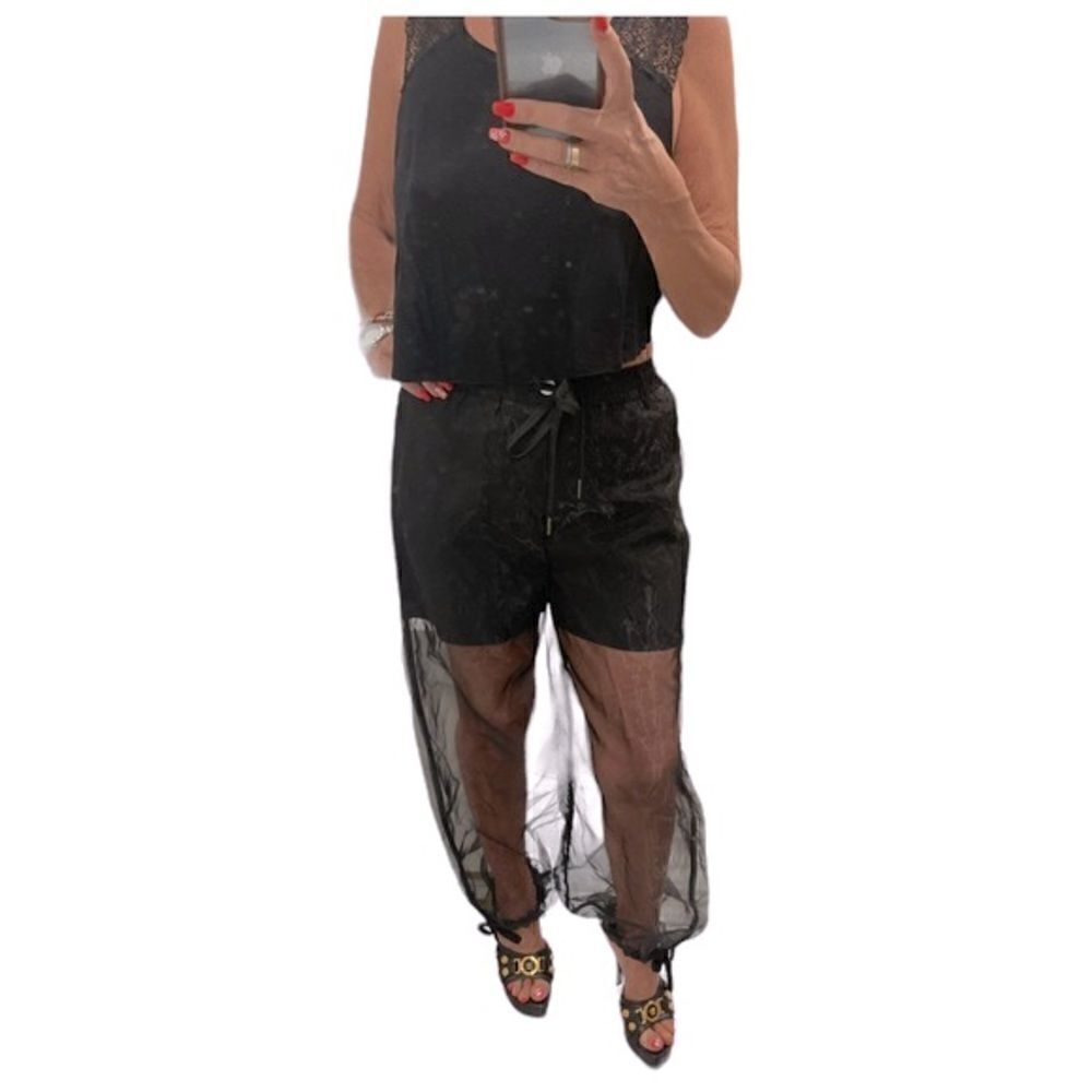 NEW Black Sheer Drawstring Joggers Pants .Size S